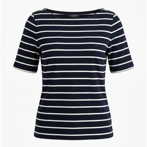 Lauren Ralph Lauren Top Sz XLNavy Blue White Striped Boatneck Good Condition